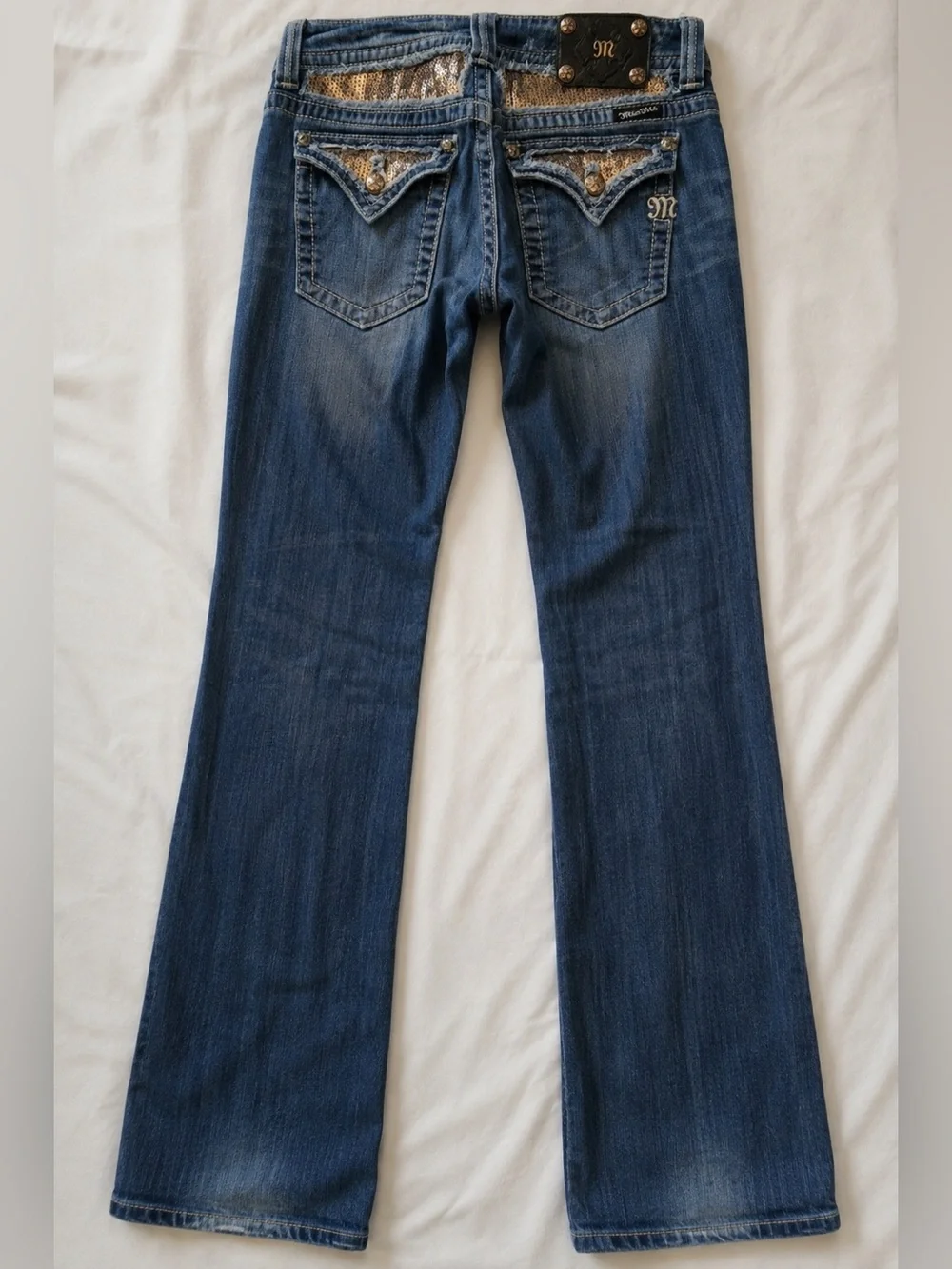 Miss Me Women’s 29 Y2K Sequin Bootcut Lowrise Jeans Medium Wash